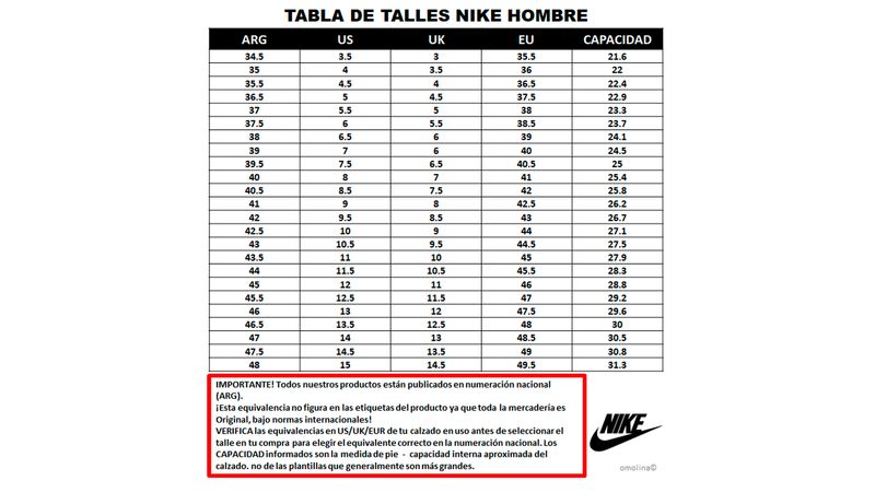 Guia orders de tallas nike zapatillas hombre