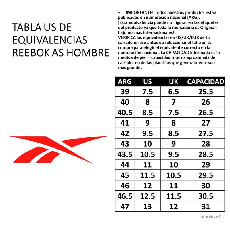 Zapatillas Reebok  Gl1100 GUIA DE TALLES