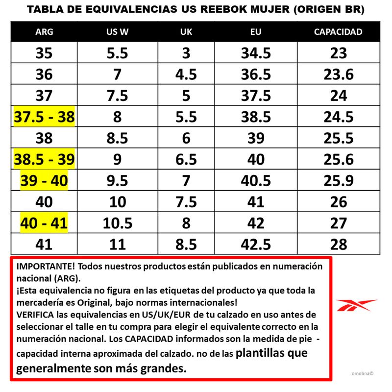 Zapatillas Reebok 2240 F/S Hi GUIA DE TALLES