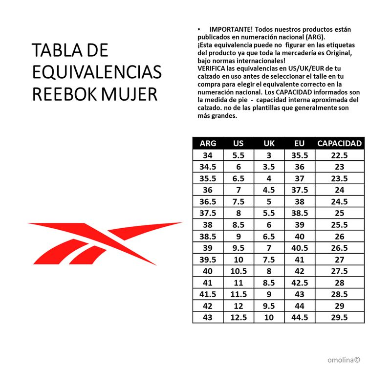 Zapatillas Reebok Campio Extra GUIA DE TALLES