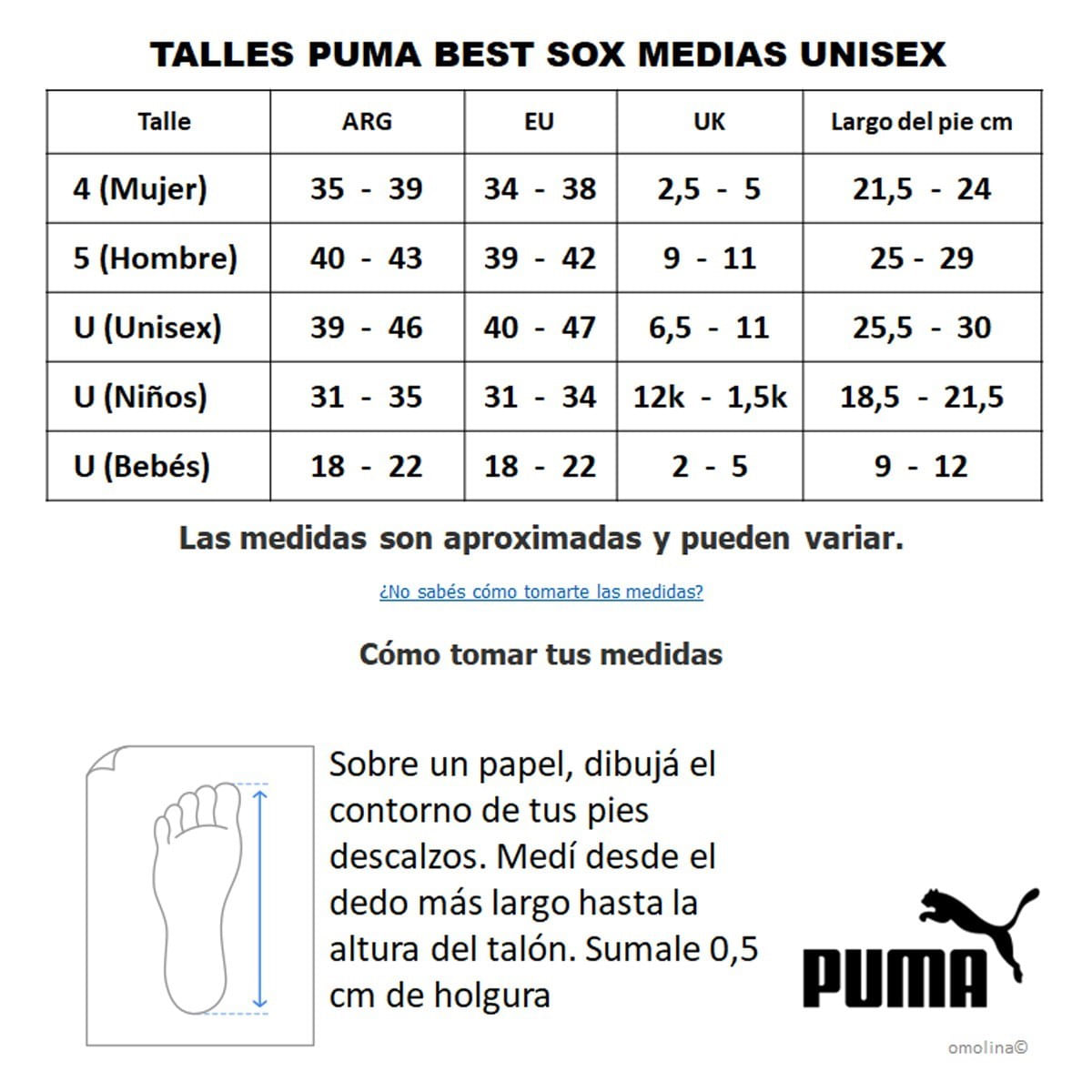 Medias-Puma-Kids-Flower-Quarter--Niño-Guia-de-Talles