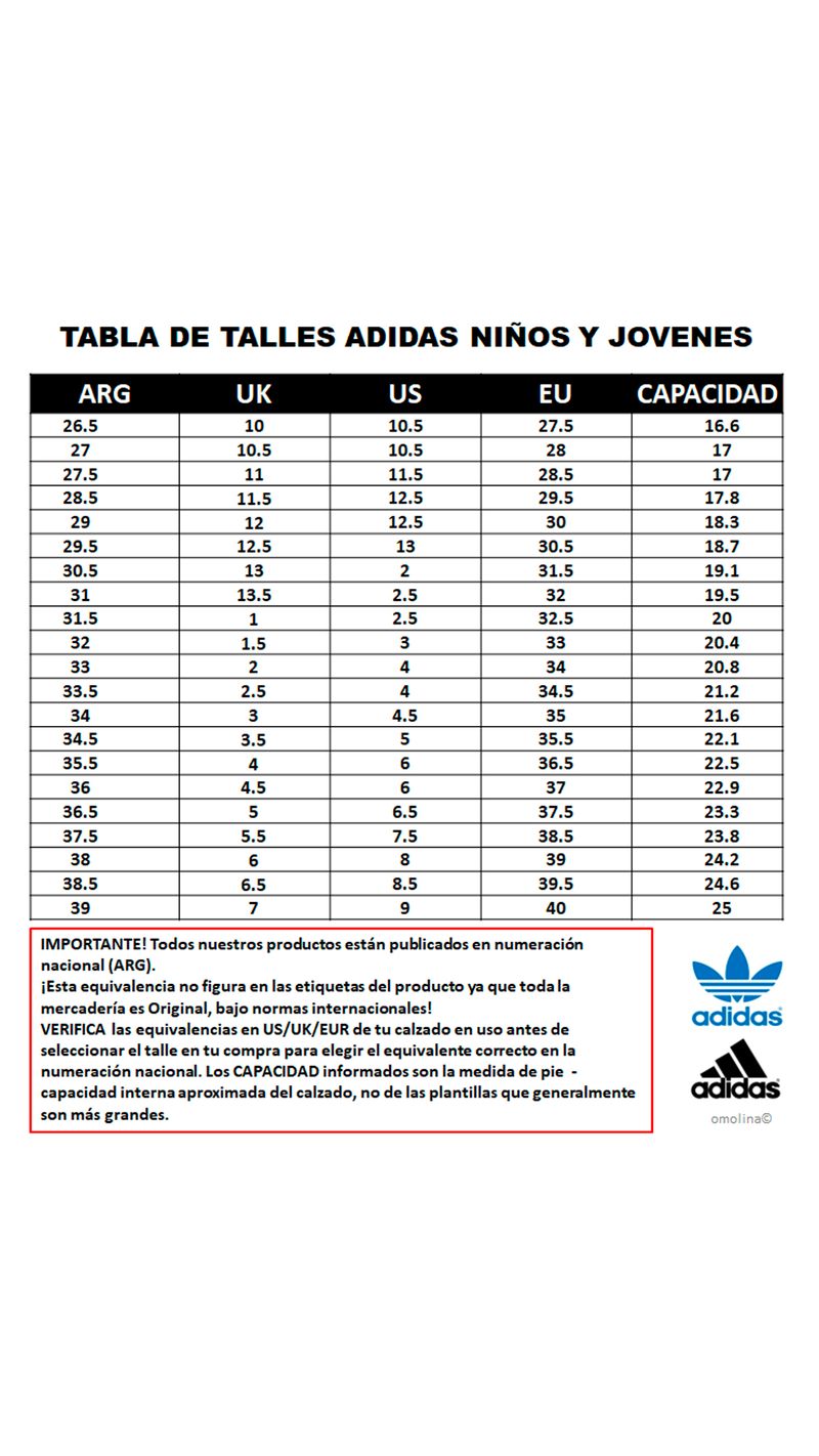 tabla talles botines adidas