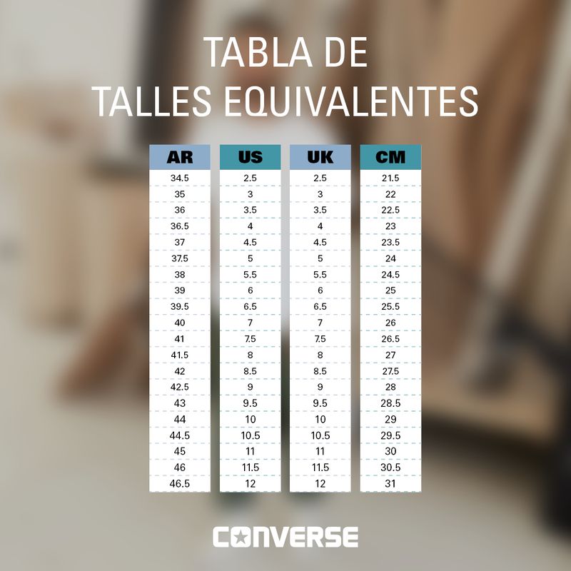 converse all star tabla de talles