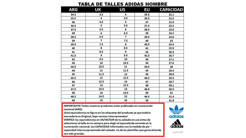 Talles discount botines adidas